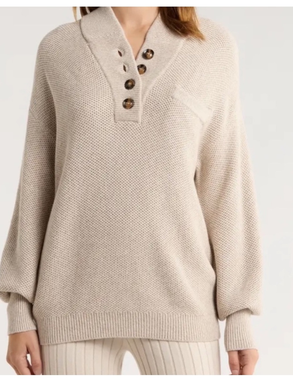 Lunya Henley Waffle Knit Sweater Women’s XS S Cotton Silk Blend